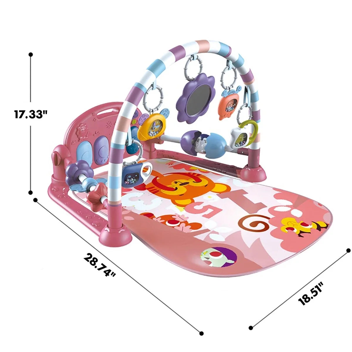 Baby Gym Play Mat, Musical Fitness Tummy Time Mat, for 0-36 Months Boys Girls, Orange Red