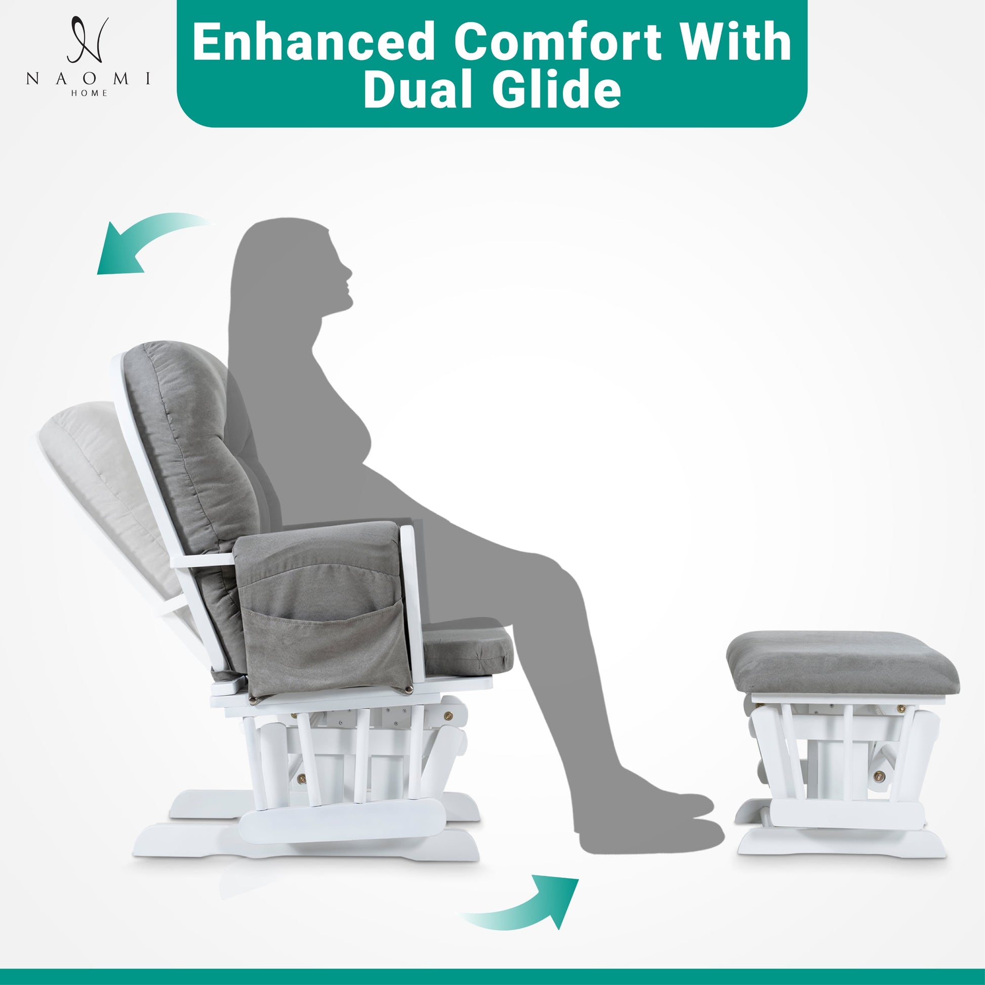Brisbane Nursery Glider & Ottoman Sets, Glider Recliner Nursery Rocking Chair, Nursery Glider Rocker with Ottoman, Reclining Gliders & Chairs for Breastfeeding, Reading, Napping - White/Dark Gray