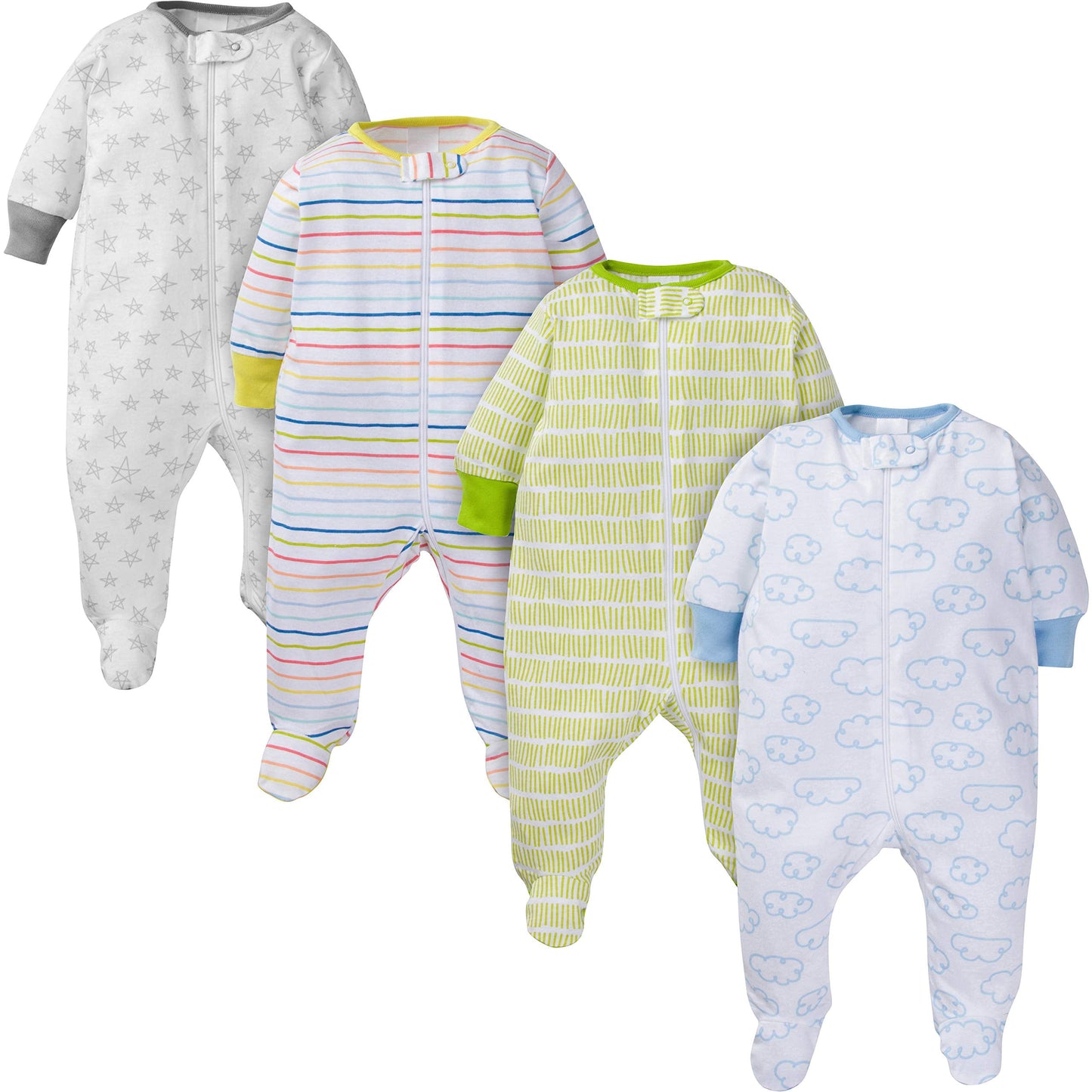 Baby Boy or Girl Gender Neutral Sleep 'N Play Footed Pajamas, 4-Pack