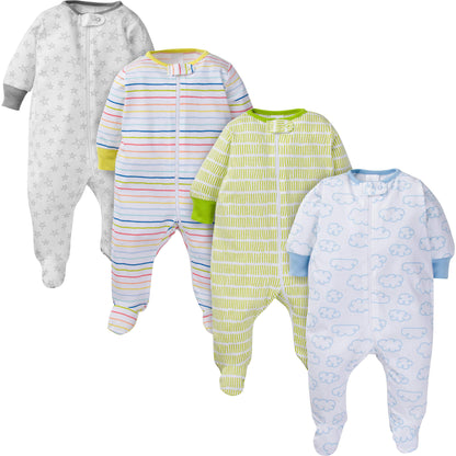 Baby Boy or Girl Gender Neutral Sleep 'N Play Footed Pajamas, 4-Pack