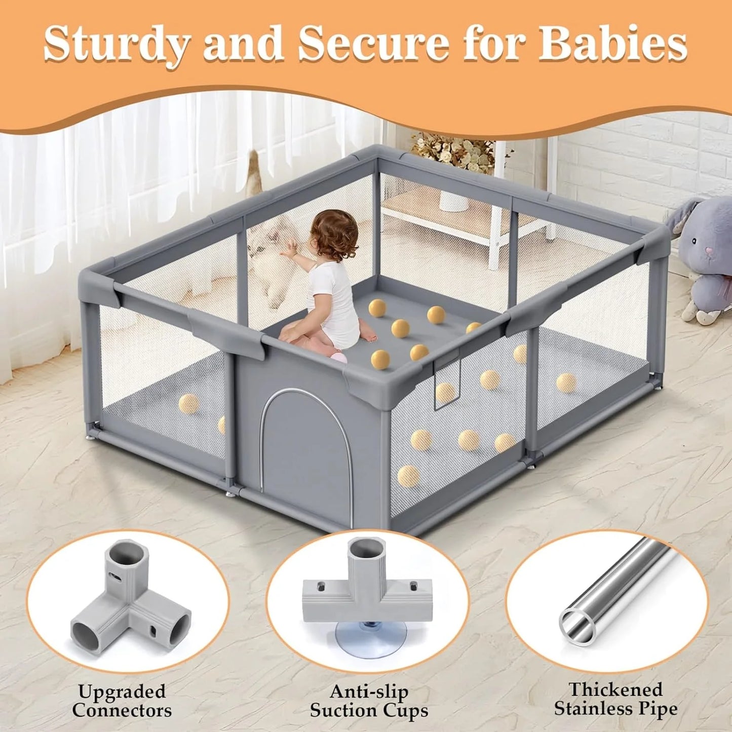 Baby Playpen, Playpen for Babies and Toddlers, Sturdy Safety Baby Play Yards Indoor & Outdoor, Play Pens for Babies and Toddlers, Baby Fence