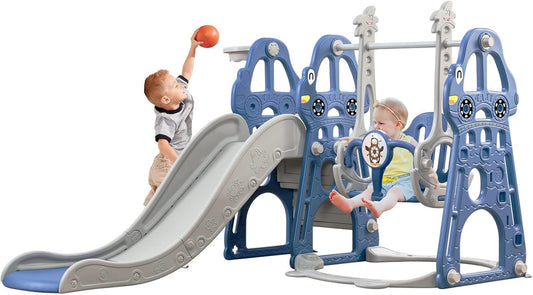 Toddler Slide and Swing Set 4 in 1 Toddler Playground with Swing Slide Climber and Basketball Baby Slide for Boys and Girls Backyard Playsets for Kids Indoor and Outdoor
