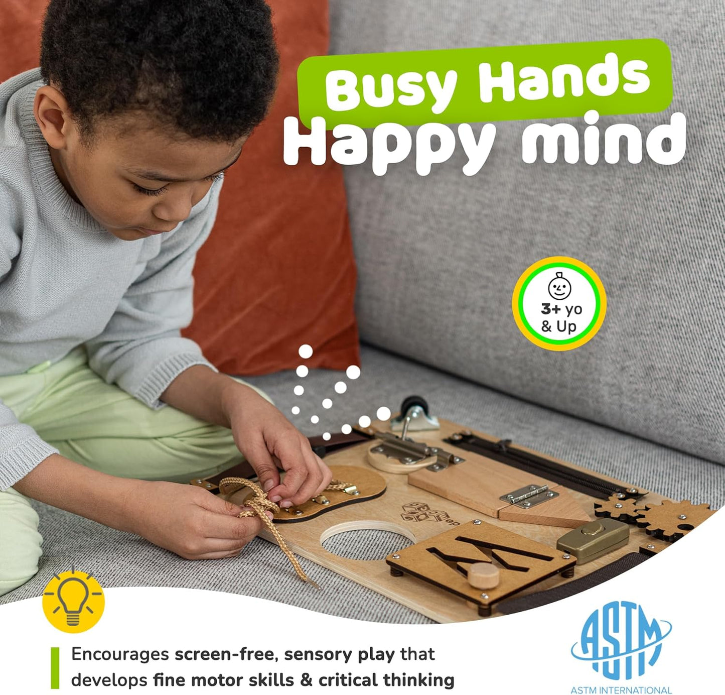 Busy Board Montessori Toys for Toddlers, Sensory Wooden Toy with 10 Educational Activities to Develop Fine Motor Skills, Plane and Car Travel Toy for Toddlers Boys and Girls