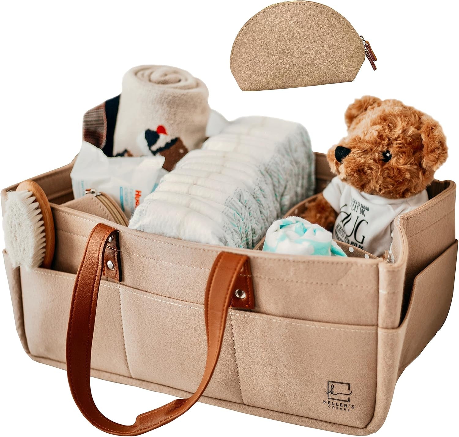 Baby Diaper Caddy Organizer Beige Large & Small Pouch/Portable Holder Bag for Changing Table & Car/Nursery Storage Bin/Newborn Essentials Must Have