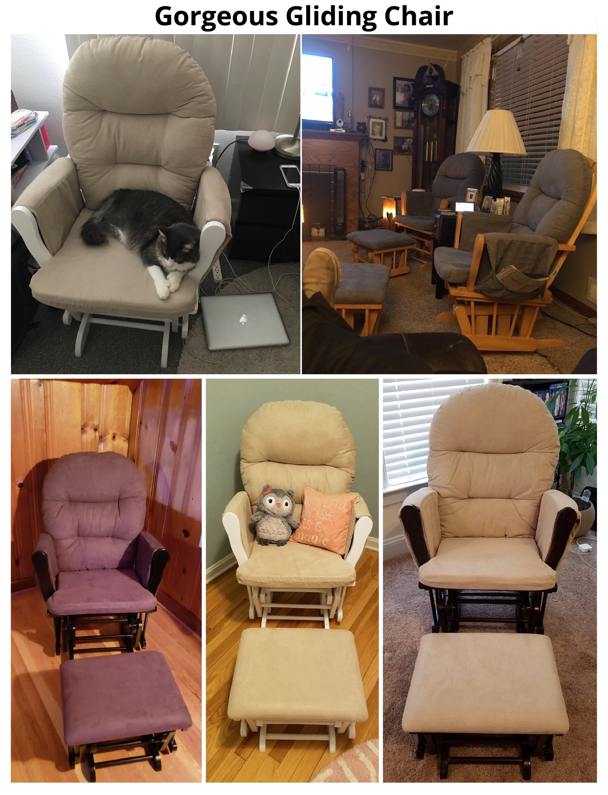 Brisbane Nursery Glider & Ottoman Sets, Glider Recliner Nursery Rocking Chair, Nursery Glider Rocker with Ottoman, Reclining Gliders & Chairs for Breastfeeding, Reading, Napping - White/Dark Gray