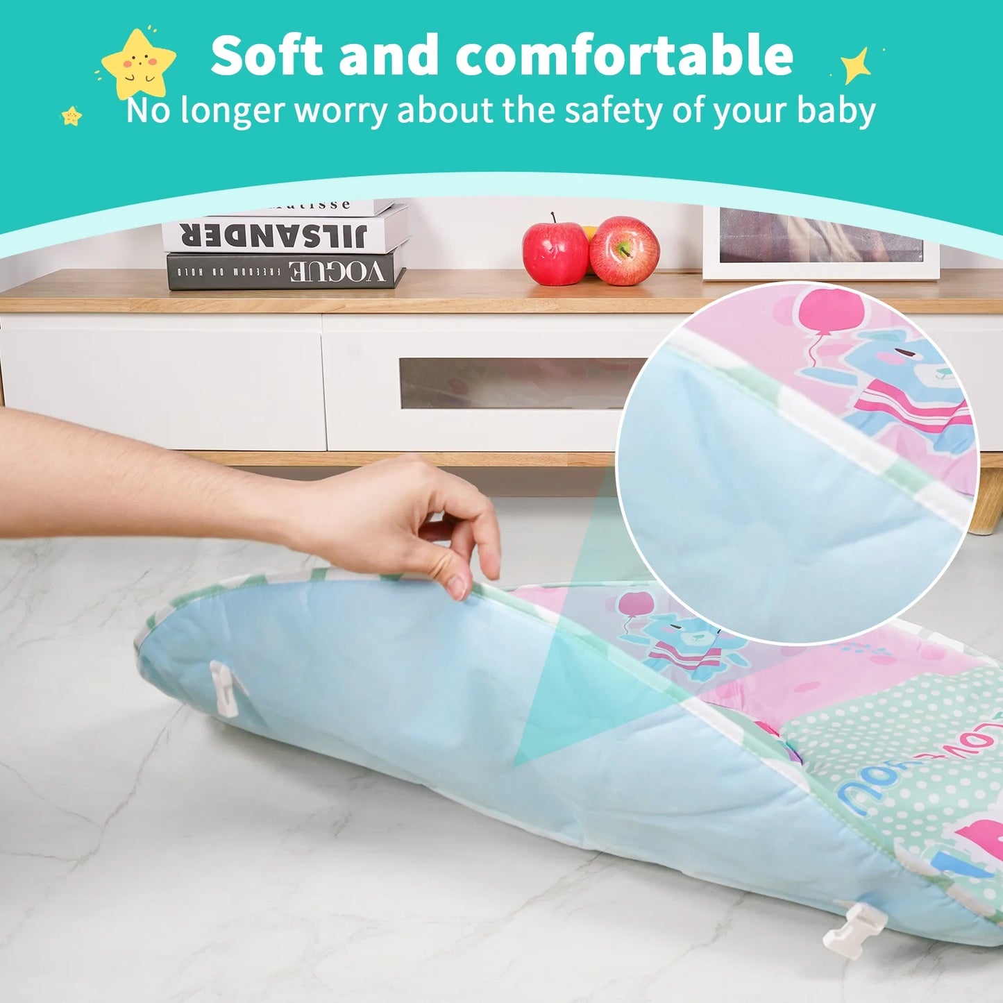 Baby Play Mat, 5 in 1 Thick Large Baby Gyms Play Mats Musical Activity Center, Play Piano Gym Tummy Time for Newborn Toddler and Infants, Blue and Pink