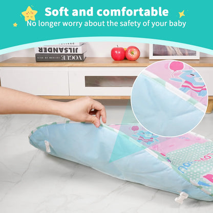 Baby Play Mat, 5 in 1 Thick Large Baby Gyms Play Mats Musical Activity Center, Play Piano Gym Tummy Time for Newborn Toddler and Infants, Blue and Pink
