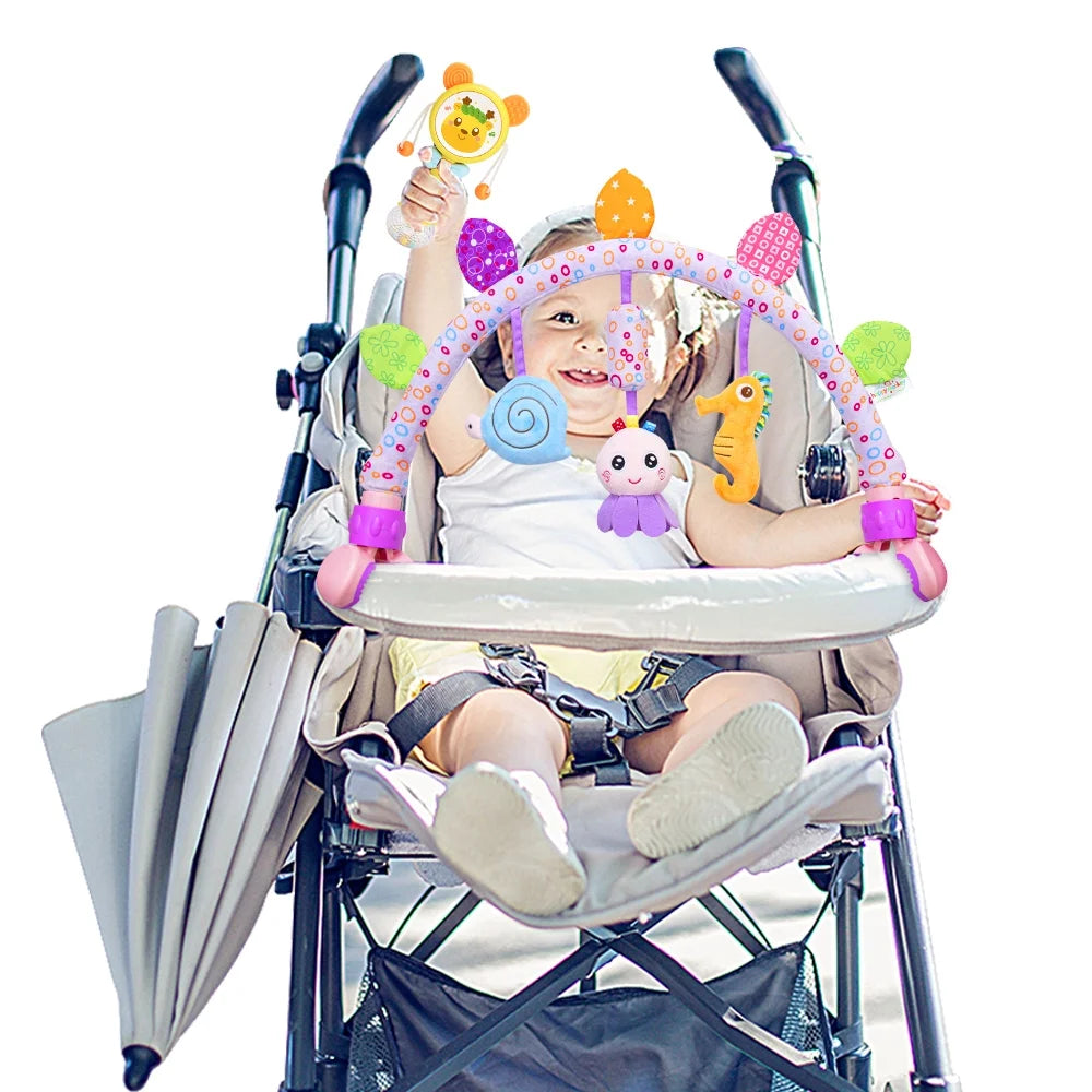 Baby Bassinet and Stroller Toy - Spiral Plush Hanging Toy with Teether for Indoor/Outdoor Use, 0+ Months