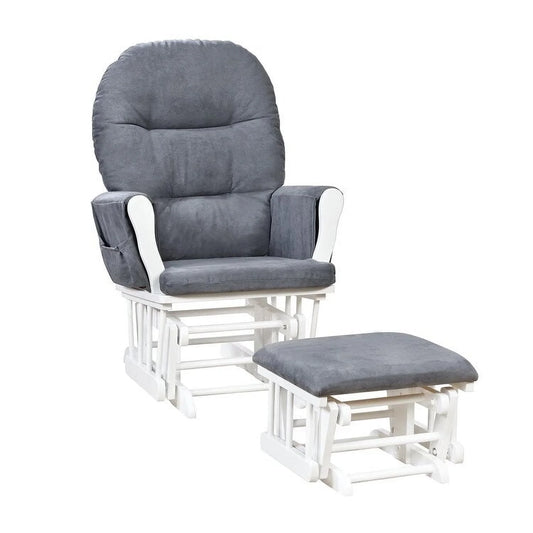 Brisbane Nursery Glider & Ottoman Sets, Glider Recliner Nursery Rocking Chair, Nursery Glider Rocker with Ottoman, Reclining Gliders & Chairs for Breastfeeding, Reading, Napping - White/Dark Gray