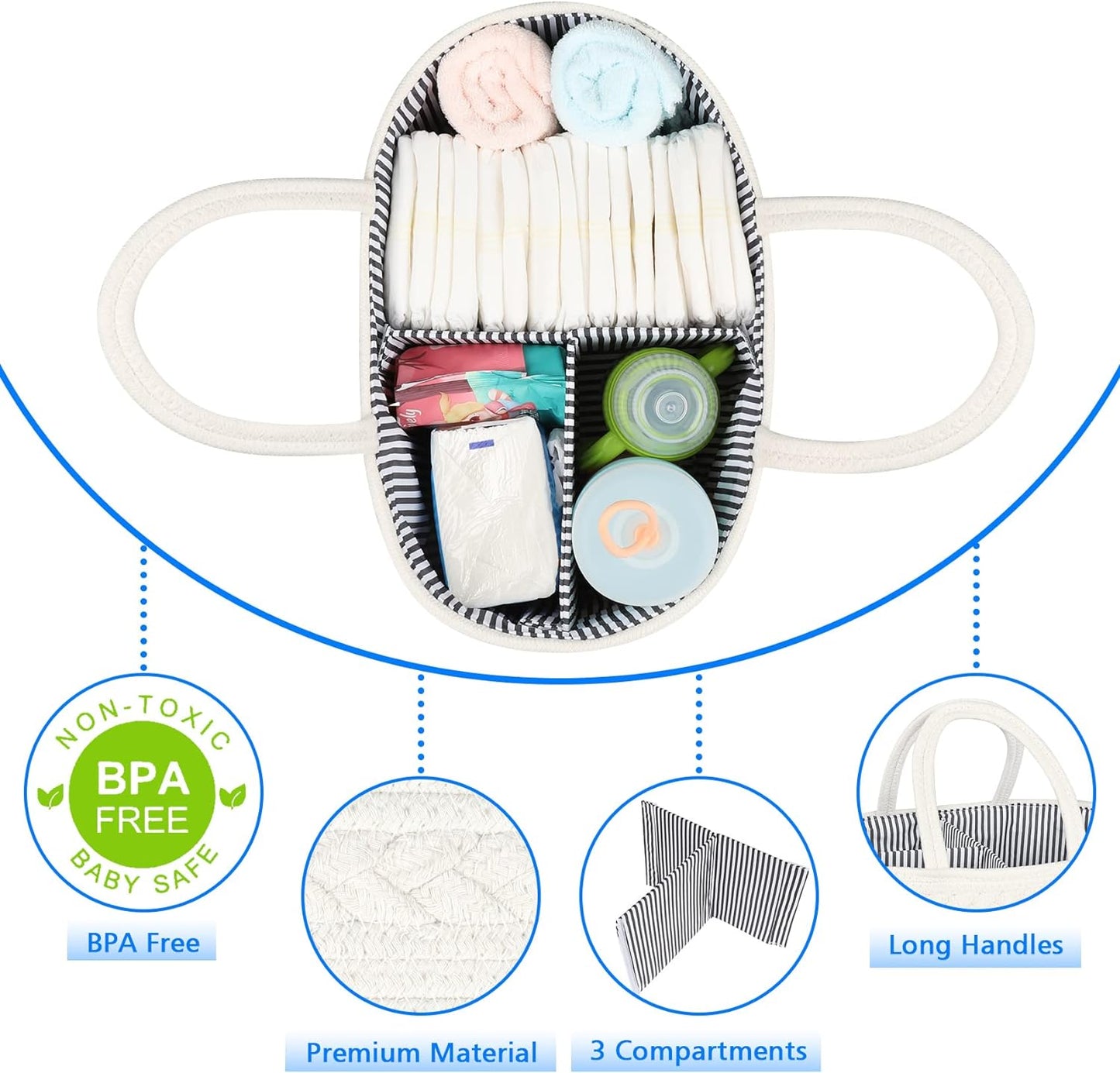Diaper Caddy Organizer, Cotton Rope Nursery Baby Basket, Changing Table Organizer for Baby Diaper Storage, Diaper Nursery Storage Bin for Baby Stuff, Baby Shower Gifts