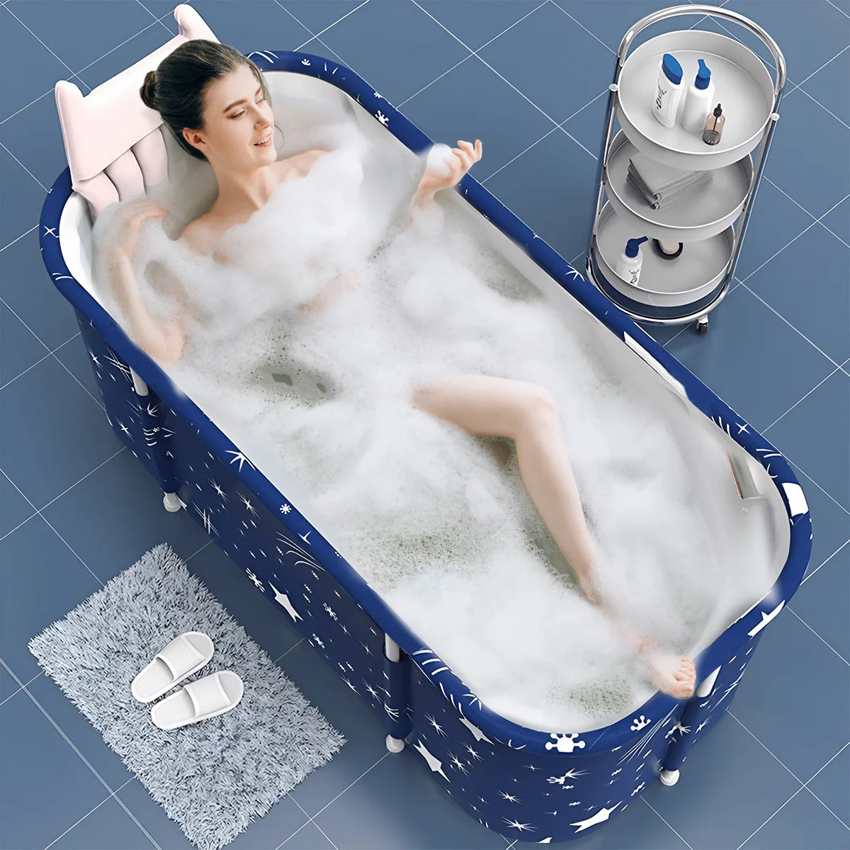 47In Portable Folding Bathtub Large Foldable Bathtub, Hot & Cold Soaking Bathtub, Starry Blue()