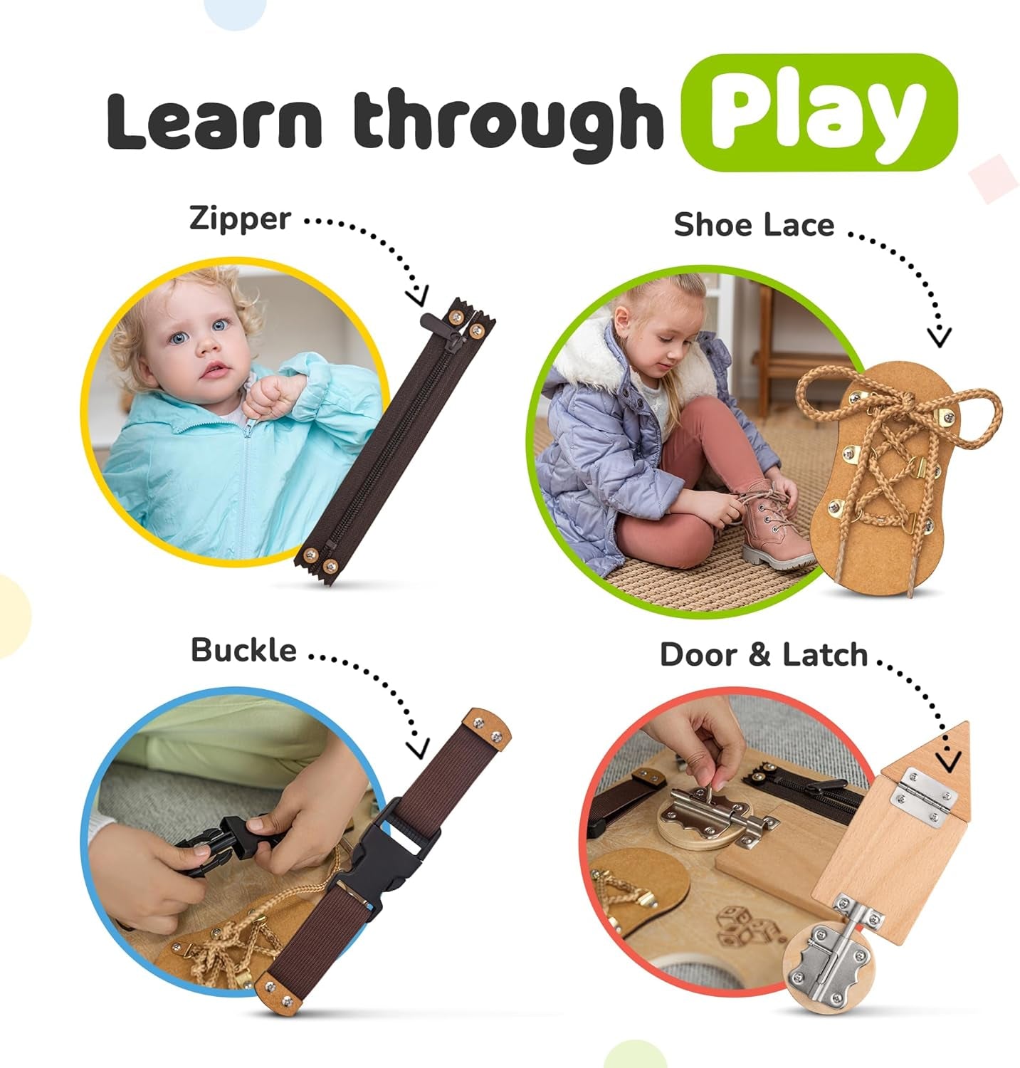 Busy Board Montessori Toys for Toddlers, Sensory Wooden Toy with 10 Educational Activities to Develop Fine Motor Skills, Plane and Car Travel Toy for Toddlers Boys and Girls