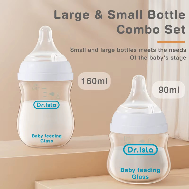 Glass Bottles Newborn Feeding Bottles 80ML/160ML Baby Bottle Anti-Flatulence Milk Feeding Bottles Infant BPA Free