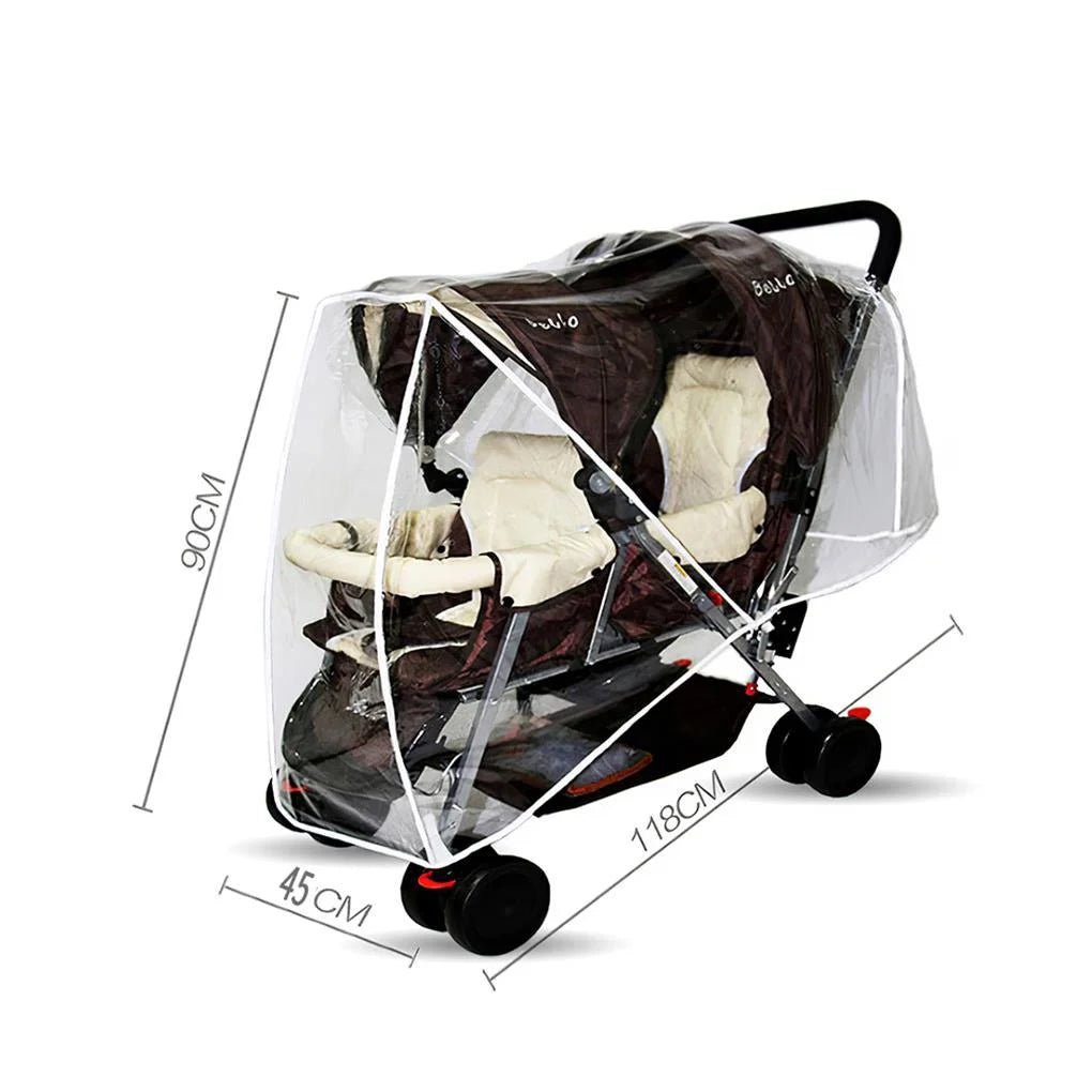 Double Buggy Stroller Waterproof Umbrella Pushchair Rain Cover Pushchairs Fit Accessories Dust-Proof Raincoat for Twin
