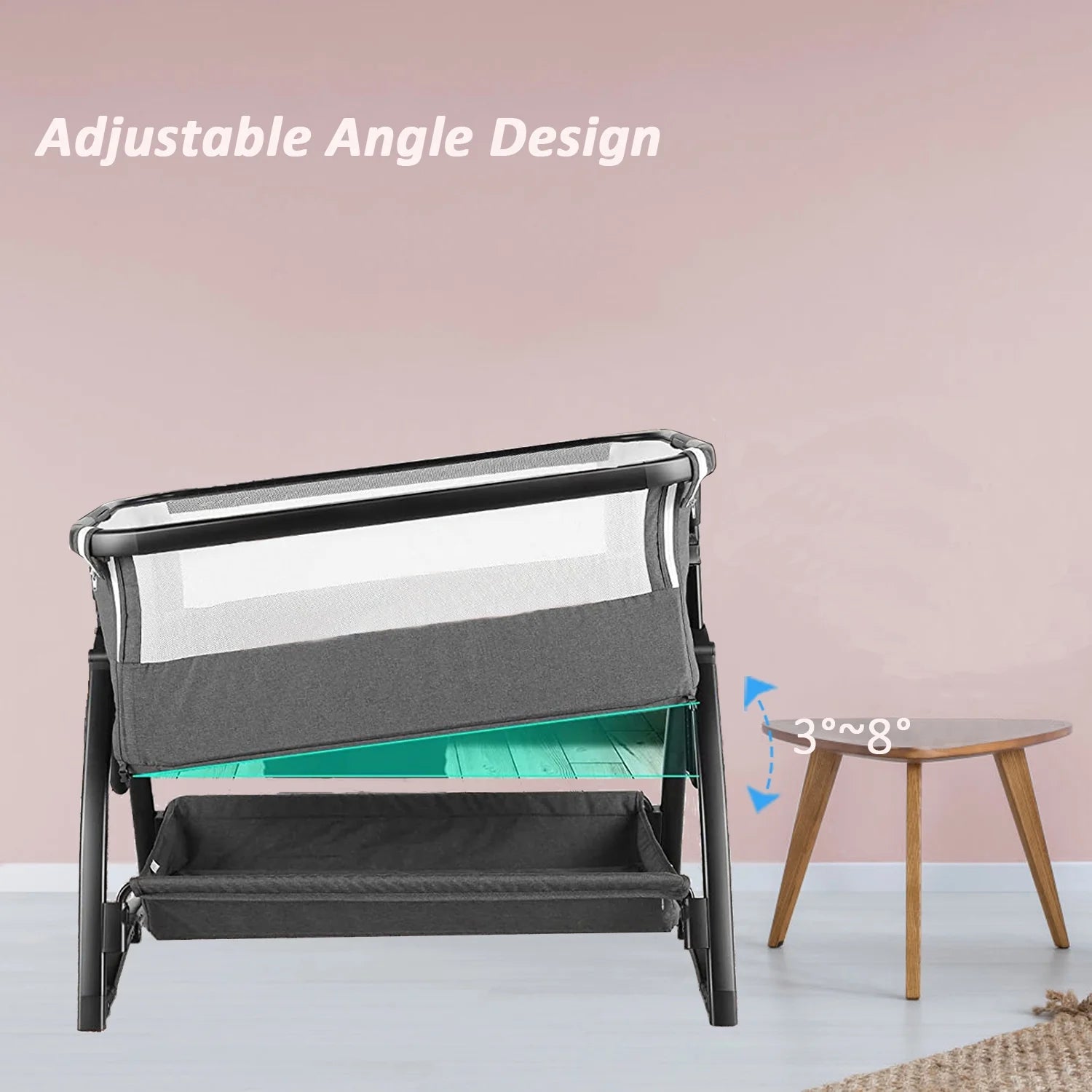 Adnoom Baby Bassinet Bedside Sleeper, Baby Bed to Babies Cradle, Adjustable 7-Level Height Portable Bed for Newborn/ Infant/ Baby Boy/ Baby Girl (Light Gray)