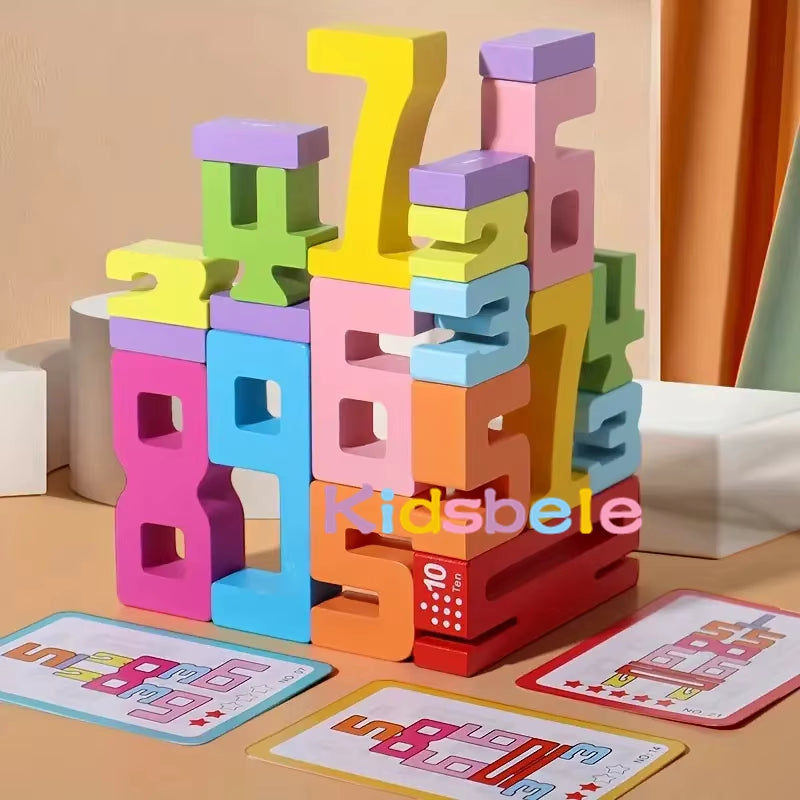 Early Education Colourful 3D Kids Math Learning Toys Wooden Montessori Toys Stacking Number Building Blocks