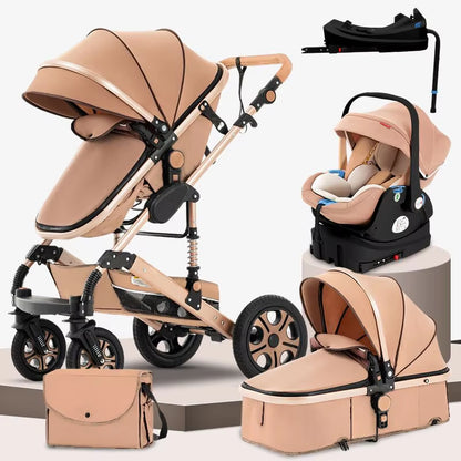 3 in 1 Baby Stroller,Baby Travel System,Baby Carriage 3In1 with Isofix Base,Foldable Newborn Pram,Reversible Standard Stroller