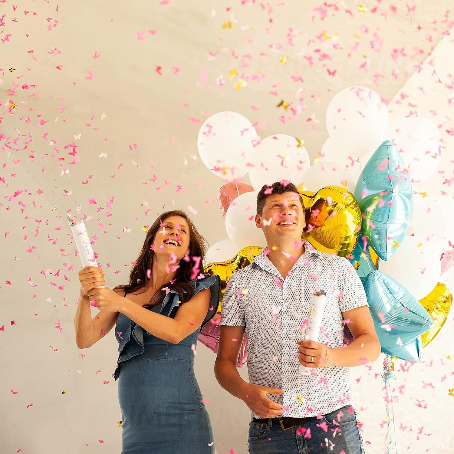 Gender Reveal Confetti Cannon - 2 Pack - Butterfly Shape Pink Gender Reveal Cannons | Baby Gender Reveal Poppers | Girl Gender Reveal Pink Party Popper Confetti Shooter | Pink Confetti Poppers Blaster