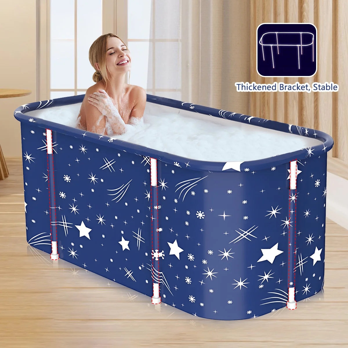 47In Portable Folding Bathtub Large Foldable Bathtub, Hot & Cold Soaking Bathtub, Starry Blue()
