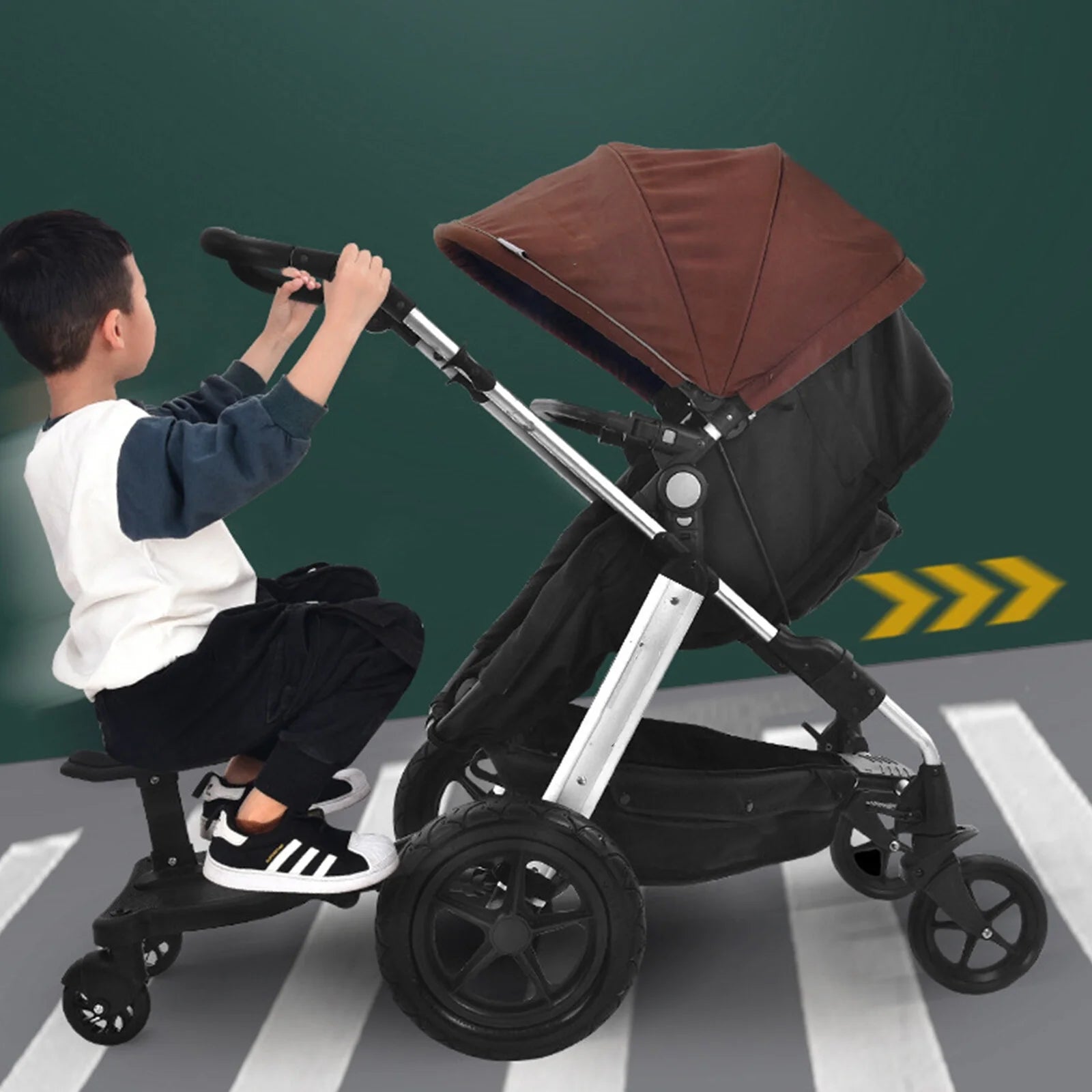 Universal Stroller Board 2 in 1 Stroller Ride Board Buggy Wheeled Board Seat Pedal Buggy Board with Seat Auxiliary Pedal Adapter Pushchair Connector Anti-Slip, Max Load 55Lbs