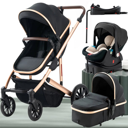 3 in 1 Baby Stroller,Baby Travel System,Baby Carriage 3In1 with Isofix Base,Foldable Newborn Pram,Reversible Standard Stroller