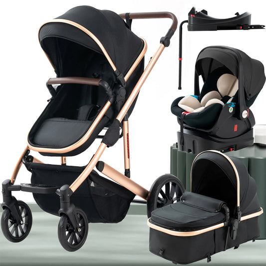 3 in 1 Baby Stroller,Baby Travel System,Baby Carriage 3In1 with Isofix Base,Foldable Newborn Pram,Reversible Standard Stroller
