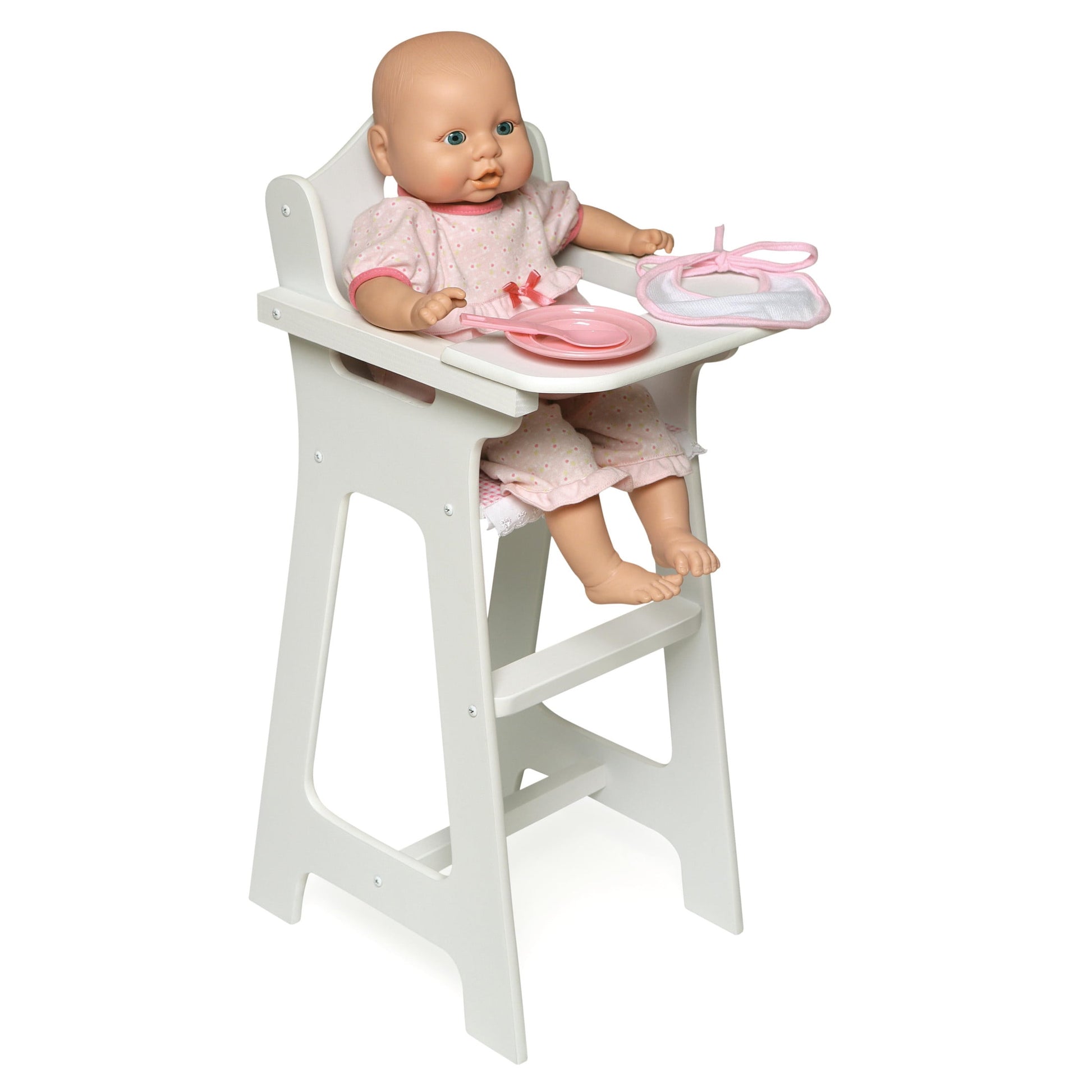 Doll High Chair with Accessories and Free Personalization Kit - White/Pink/Gingham