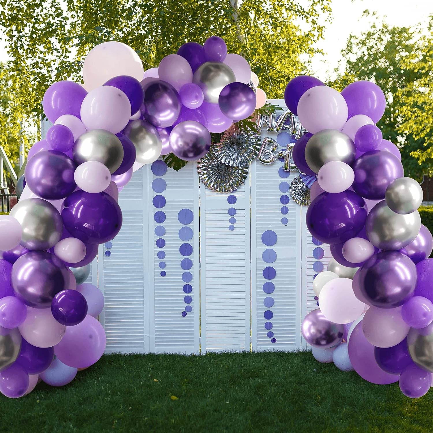 132Pcs Purple and Silver Balloons, Purple and Silver Balloon Garland Kit with Silver Butterfly, Metallic Purple Balloons Purple Balloon Garland Kit for Baby Shower Wedding Birthday