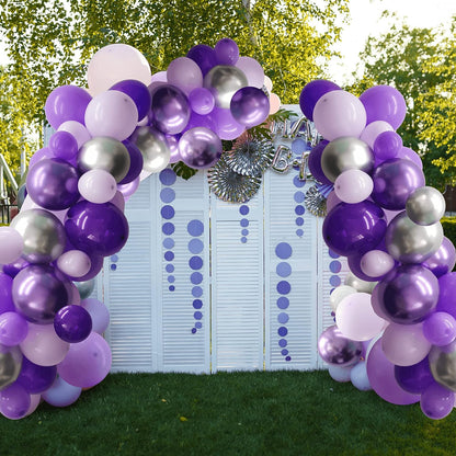 132Pcs Purple and Silver Balloons, Purple and Silver Balloon Garland Kit with Silver Butterfly, Metallic Purple Balloons Purple Balloon Garland Kit for Baby Shower Wedding Birthday