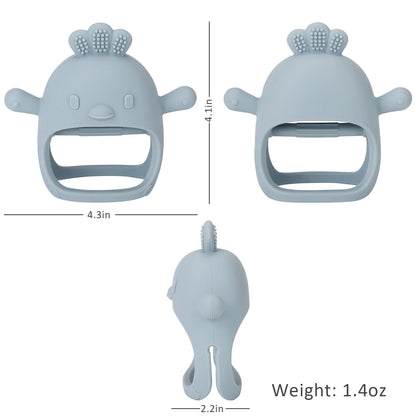 Silicone Baby Teether Toy for Infants 5+ Months, BPA Free Anti-Drop Silicone Mitten Teething Toy for Soothing Sore Gums, Baby Chew Toys for Sucking Needs, Dark Pink+Olive