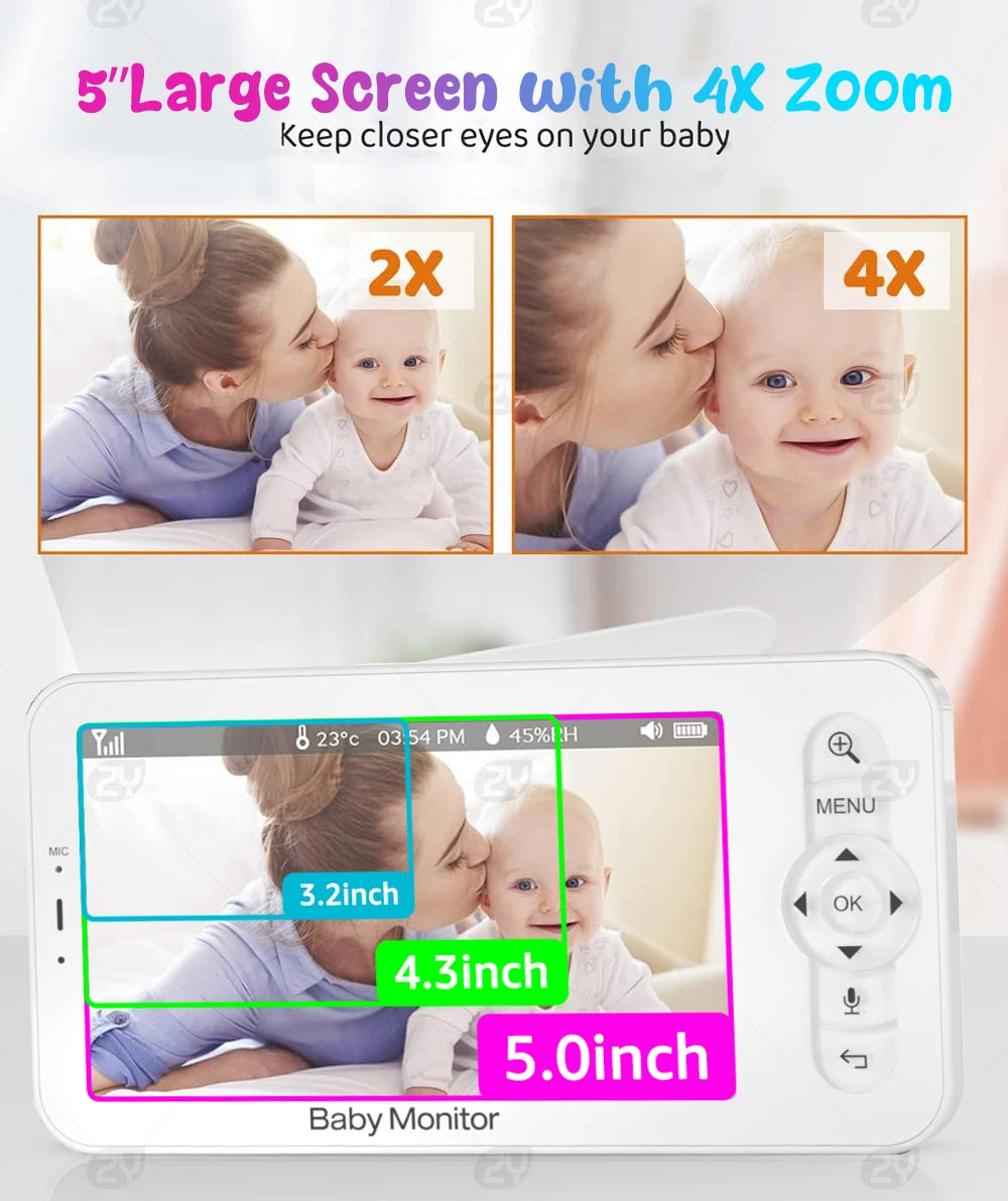 HD Wifi Baby Monitor with App,5-Inch 720P Display,Pan Tilt Zoom 1080P Baby Camera,Night Vision,2-Way Talk,3000Mah Battery,1000Ft