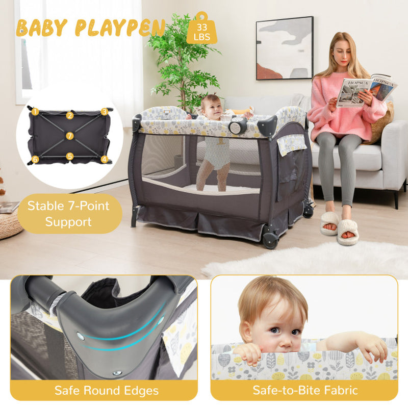 4 in 1 Portable Pack and Play Baby Nursery Center with Bassinet