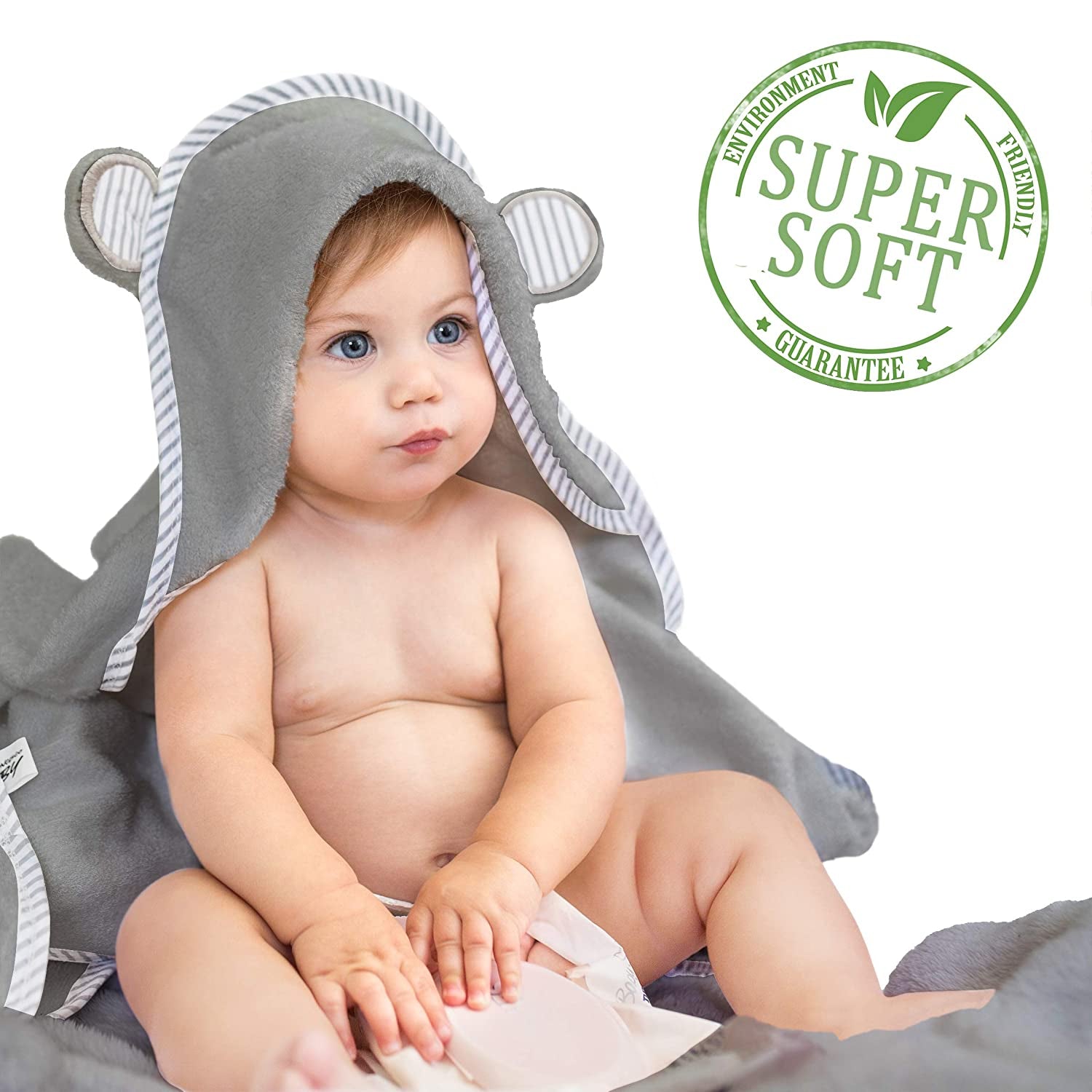 Towels for Newborn – Hooded Baby Towels, Baby Bath Towels Girl, Hooded Baby Towels Boy, Kids Bath Towels with Hood – Grey