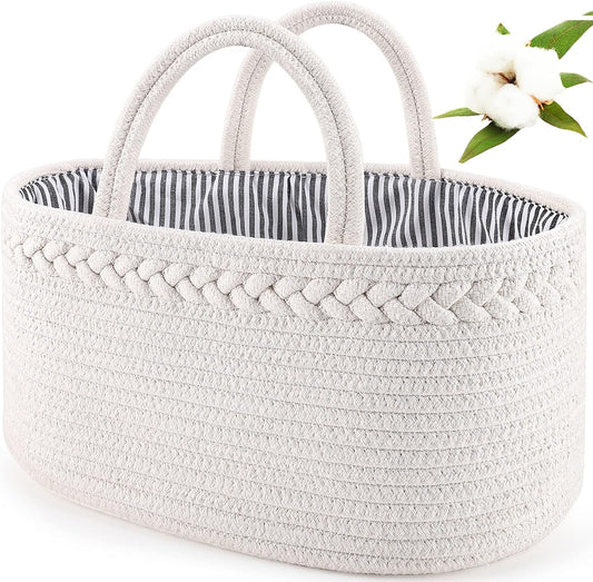Diaper Caddy Organizer, Cotton Rope Nursery Baby Basket, Changing Table Organizer for Baby Diaper Storage, Diaper Nursery Storage Bin for Baby Stuff, Baby Shower Gifts