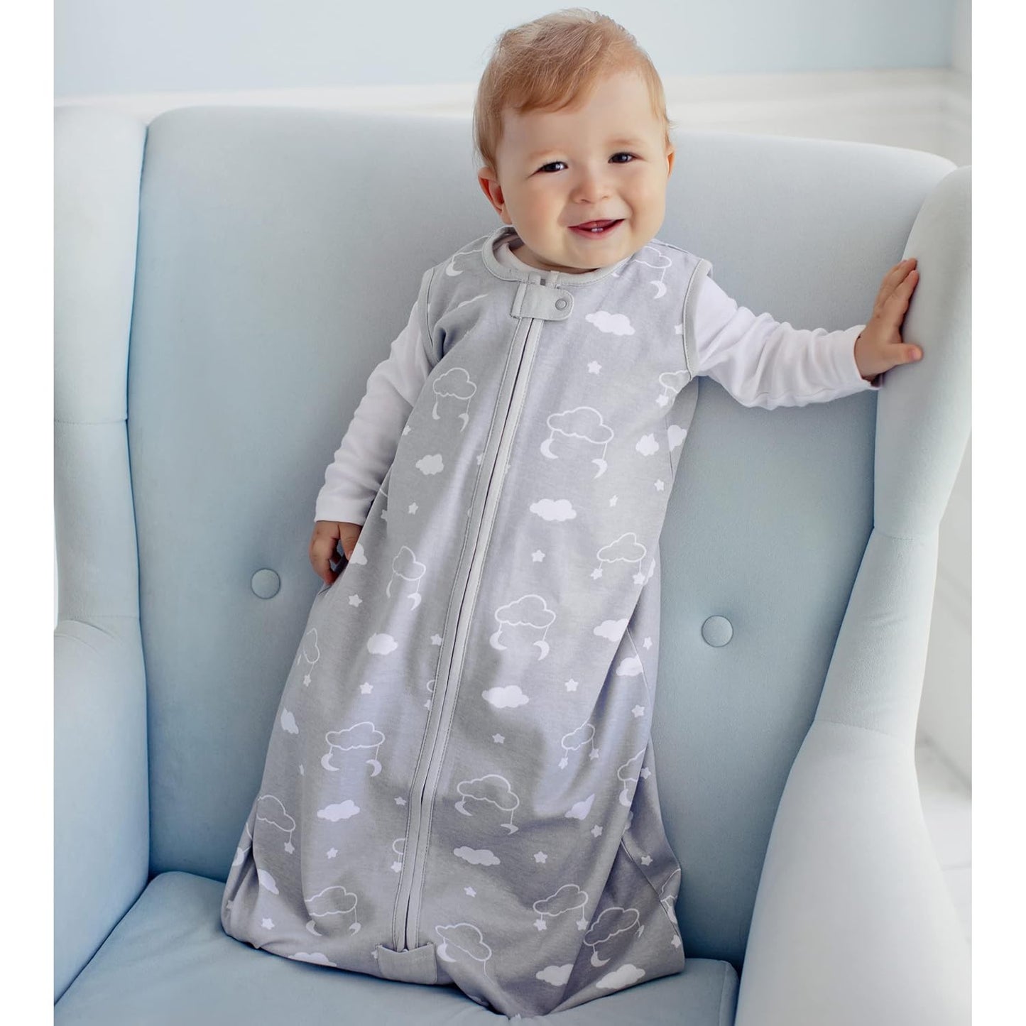 Baby Sleep Sack 0.5 TOG, Organic Cotton Baby Wearable Blanket with Two-Way Zipper, Swaddle Transition Baby Sleeping Bag for Newborn Infant Toddler Boy Girl, 6-12 Months