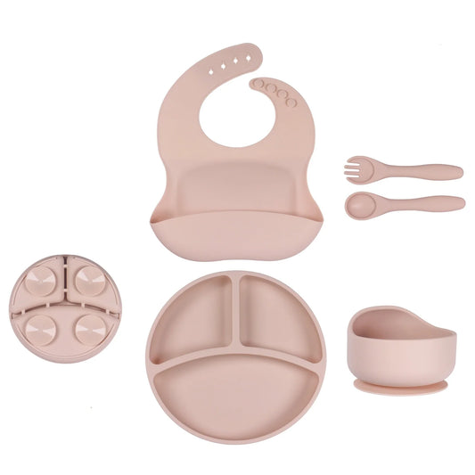 5Pack Silicone Baby Feeding Set, Baby Led Weaning Utensils Set, Baby Spoon and Fork, Pink
