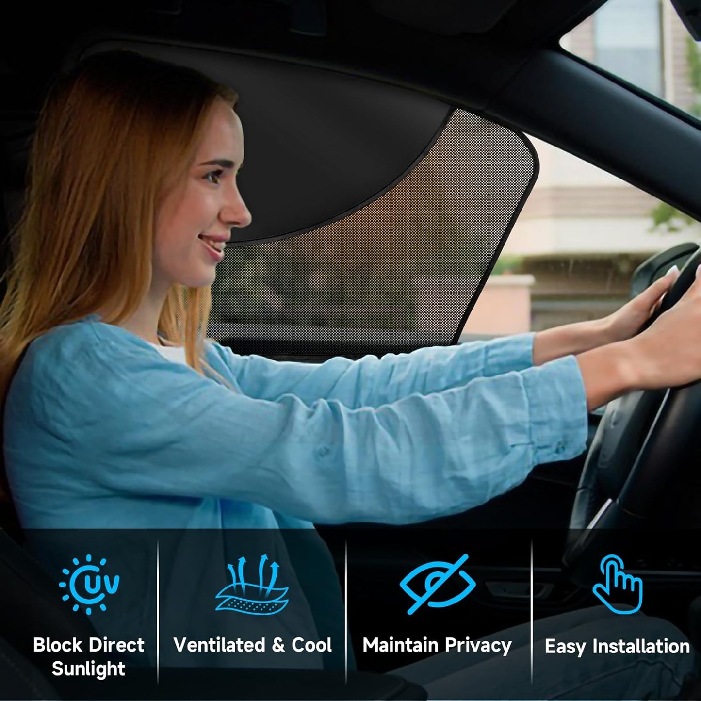 2 PCS Car Window Shades, 27.56"×19.68" Magnetic Double Layer Car Side Window Sun Shades with Full Shade/Half Shade, Front Window Covers for Driver,Car Accessories