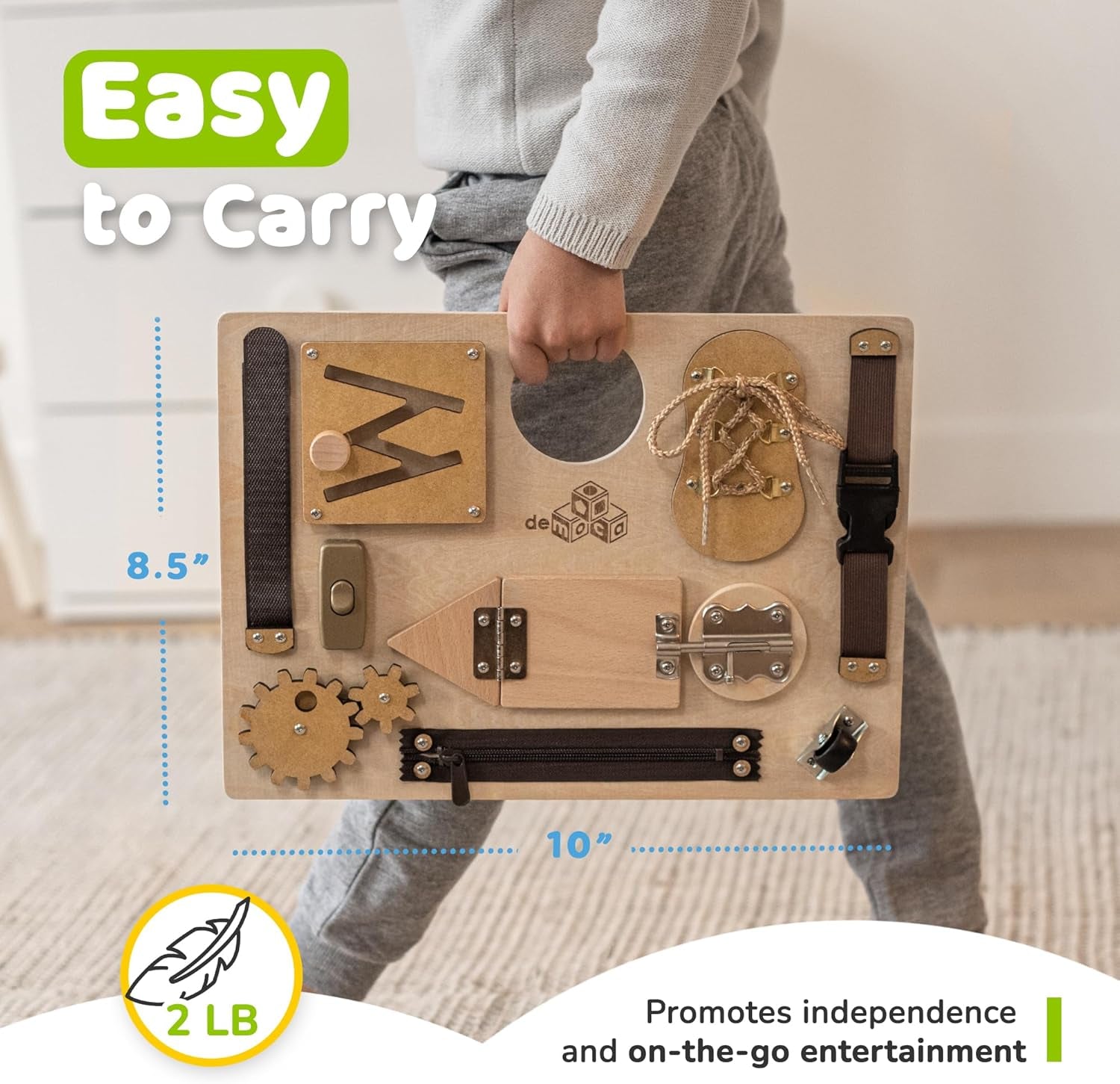 Busy Board Montessori Toys for Toddlers, Sensory Wooden Toy with 10 Educational Activities to Develop Fine Motor Skills, Plane and Car Travel Toy for Toddlers Boys and Girls