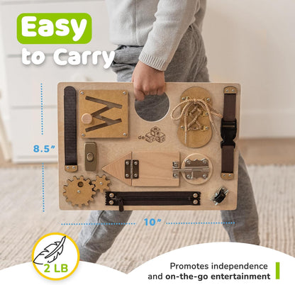 Busy Board Montessori Toys for Toddlers, Sensory Wooden Toy with 10 Educational Activities to Develop Fine Motor Skills, Plane and Car Travel Toy for Toddlers Boys and Girls