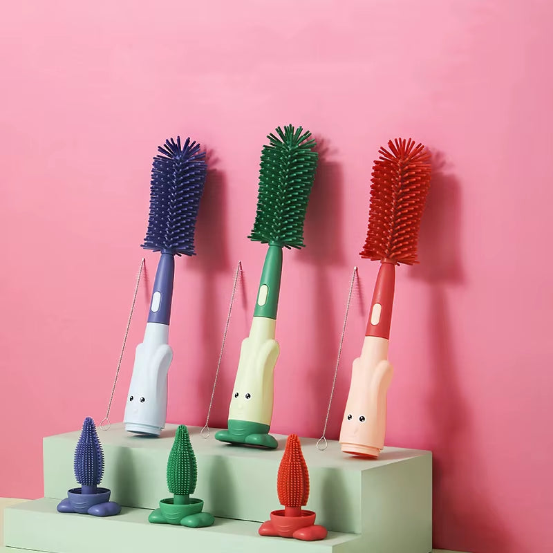 Baby Bottle Brush 360 Degree Baby Silicone Cup Bottle Cleaning Brushes Set Andheld Soft Head Food Grade Brushes