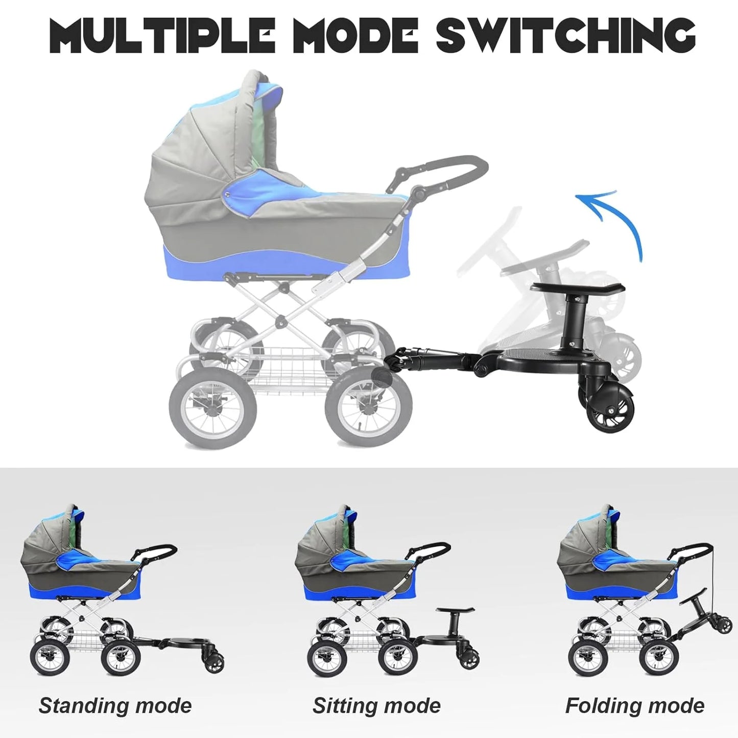 Universal Stroller Board 2 in 1 Stroller Ride Board Buggy Wheeled Board Seat Pedal Buggy Board with Seat Auxiliary Pedal Adapter Pushchair Connector Anti-Slip, Max Load 55Lbs