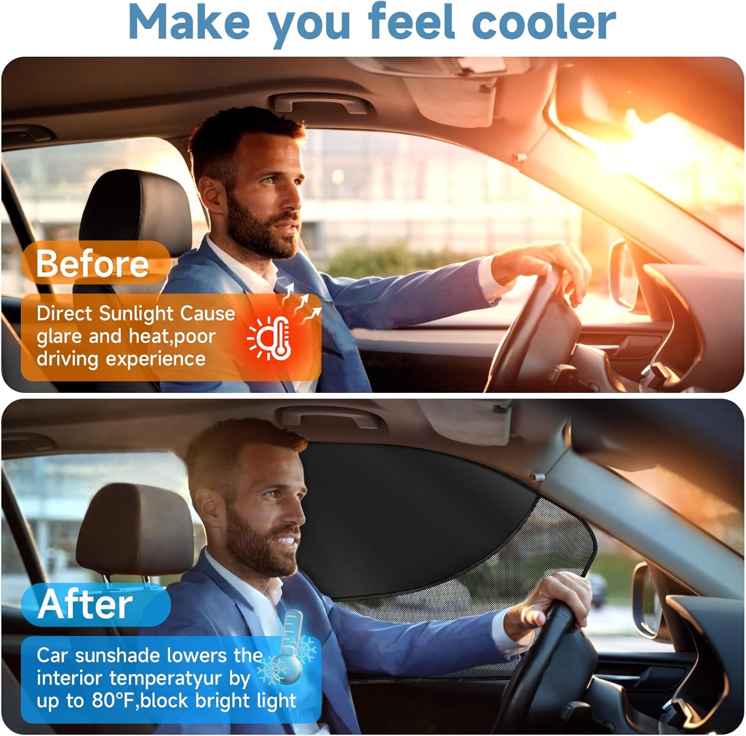 2 PCS Car Window Shades, 27.56"×19.68" Magnetic Double Layer Car Side Window Sun Shades with Full Shade/Half Shade, Front Window Covers for Driver,Car Accessories