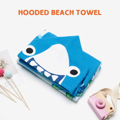 Baby Kids Bath and Beach Hooded Towel Wrap, 24" X 48", Light Blue Shark