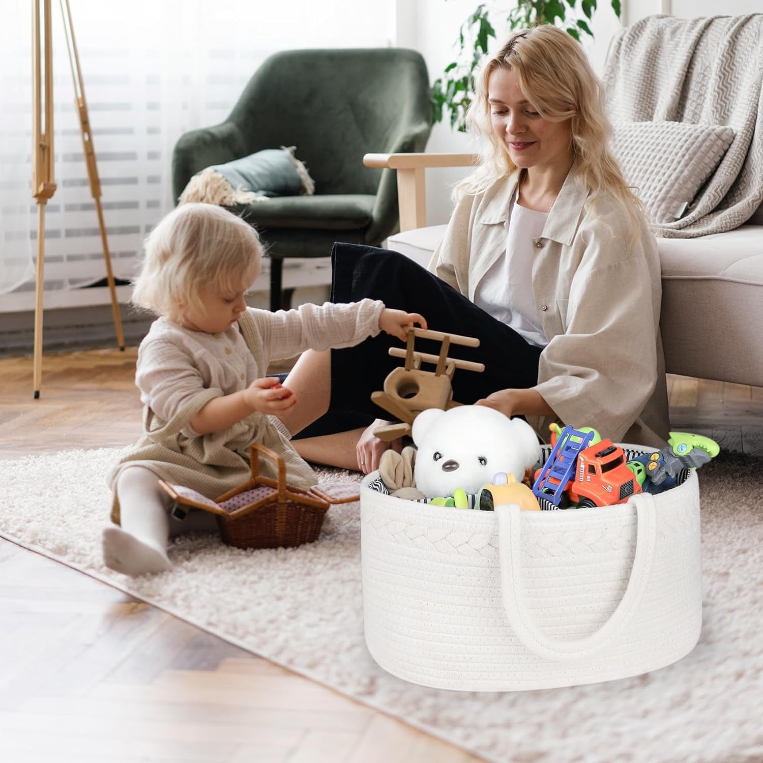 Diaper Caddy Organizer, Cotton Rope Nursery Baby Basket, Changing Table Organizer for Baby Diaper Storage, Diaper Nursery Storage Bin for Baby Stuff, Baby Shower Gifts