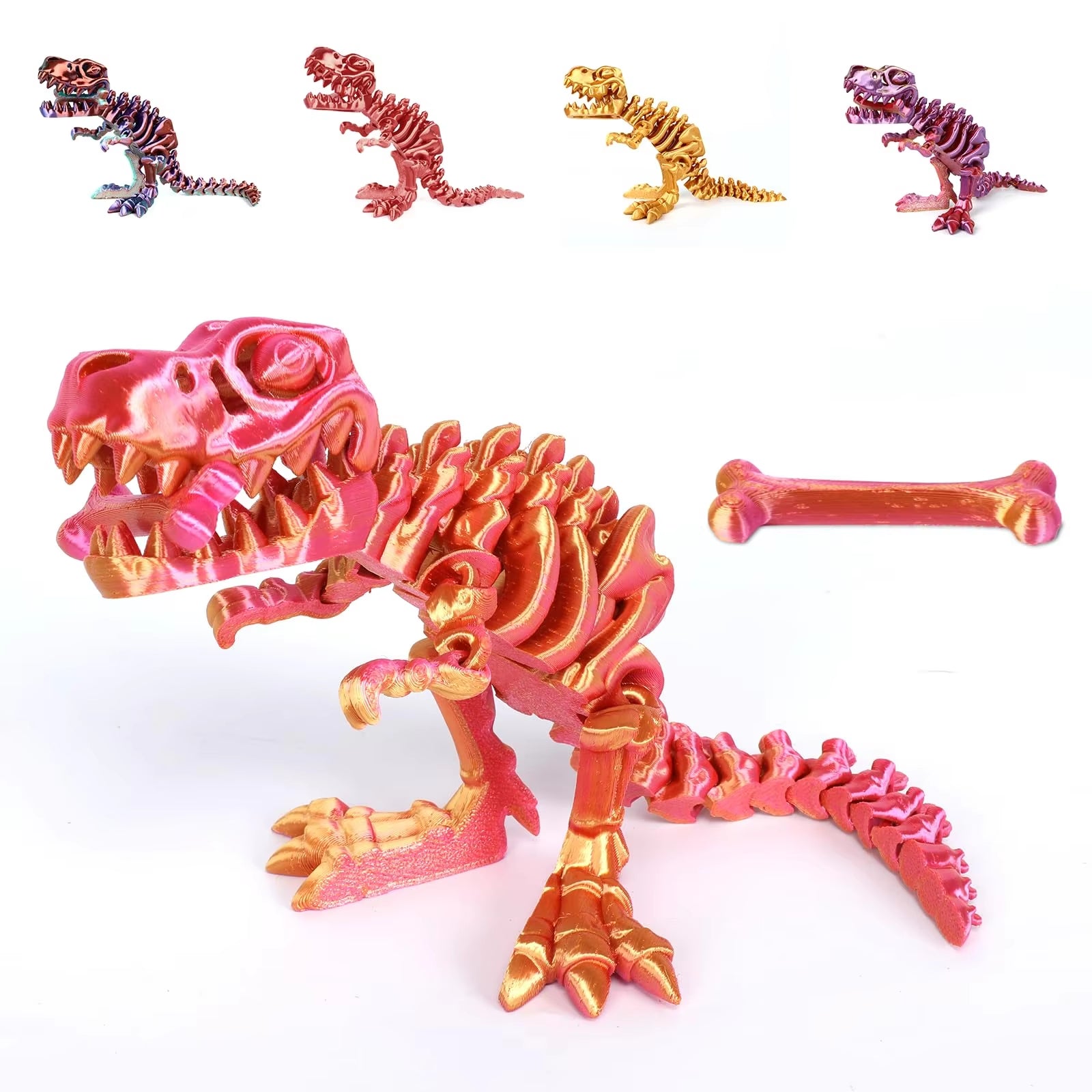 3D Printed Fidget Toy Rotatable Articulated Skeleton Tyrannosaurus Rex Skeleton Dinosaur Model Gift for Kids with for Birthdays