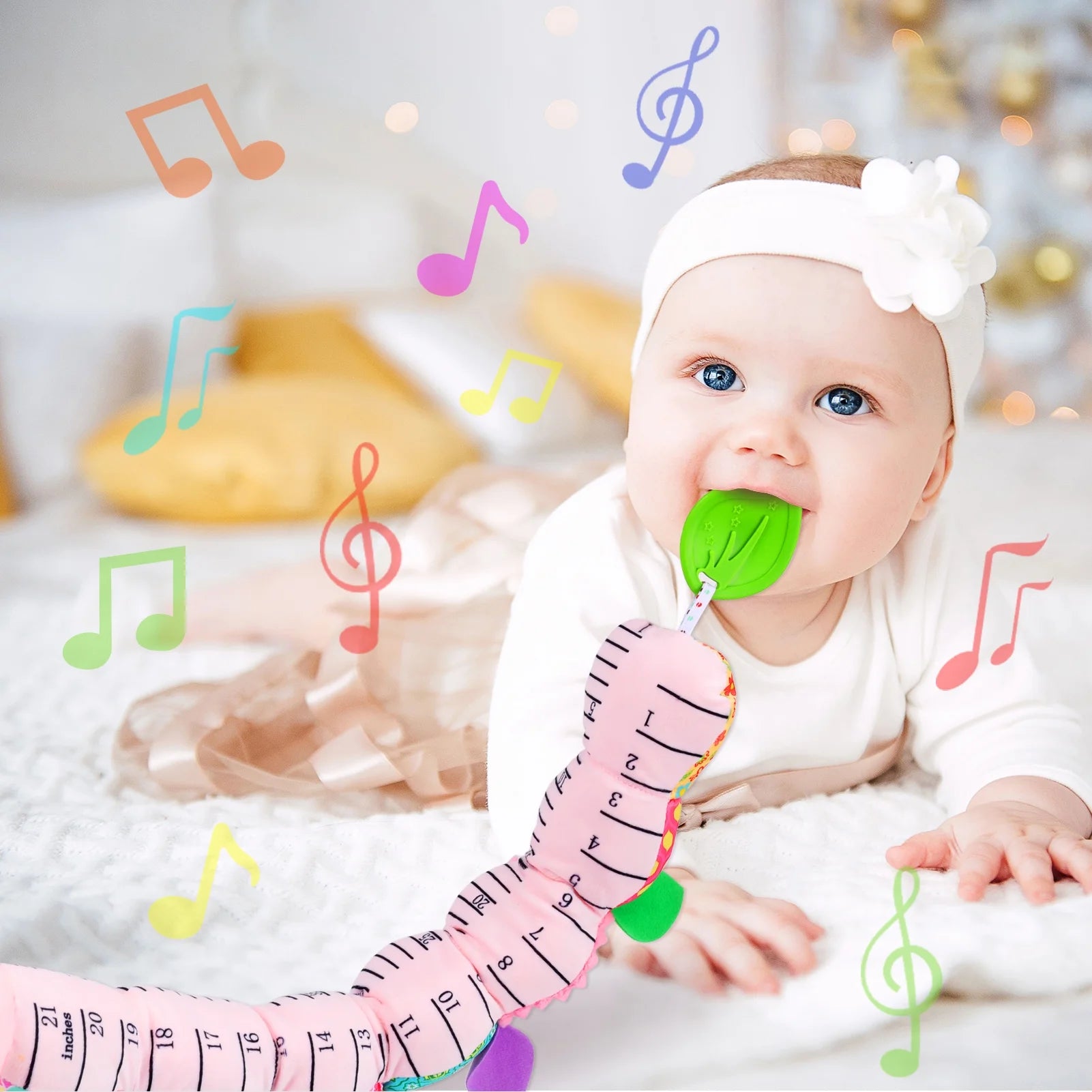Baby Musical Caterpillar Toys, Infant Stuffed Animal Toys with Crinkle, Rattle and Textures, Soft Sensory Toys for Tummy Time Newborn Boys Girls 0 3 6 12 Months