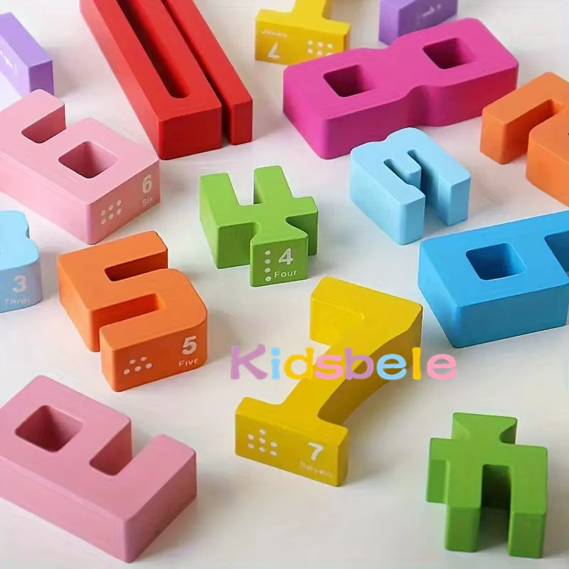 Early Education Colourful 3D Kids Math Learning Toys Wooden Montessori Toys Stacking Number Building Blocks