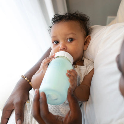 Natural Flow Options+ Glass Baby Bottle Sleeves, 100% Silicone, 9 Oz, Wide-Neck, Mint, 1 Pack