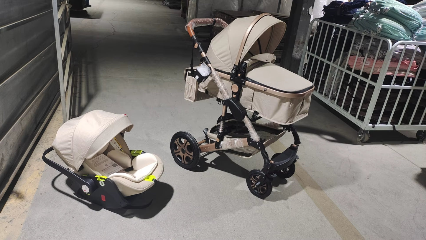 3 in 1 Baby Stroller,Baby Travel System,Baby Carriage 3In1 with Isofix Base,Foldable Newborn Pram,Reversible Standard Stroller