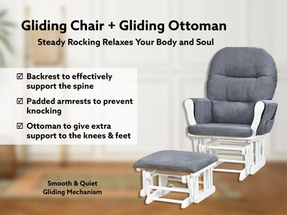 Brisbane Nursery Glider & Ottoman Sets, Glider Recliner Nursery Rocking Chair, Nursery Glider Rocker with Ottoman, Reclining Gliders & Chairs for Breastfeeding, Reading, Napping - White/Dark Gray